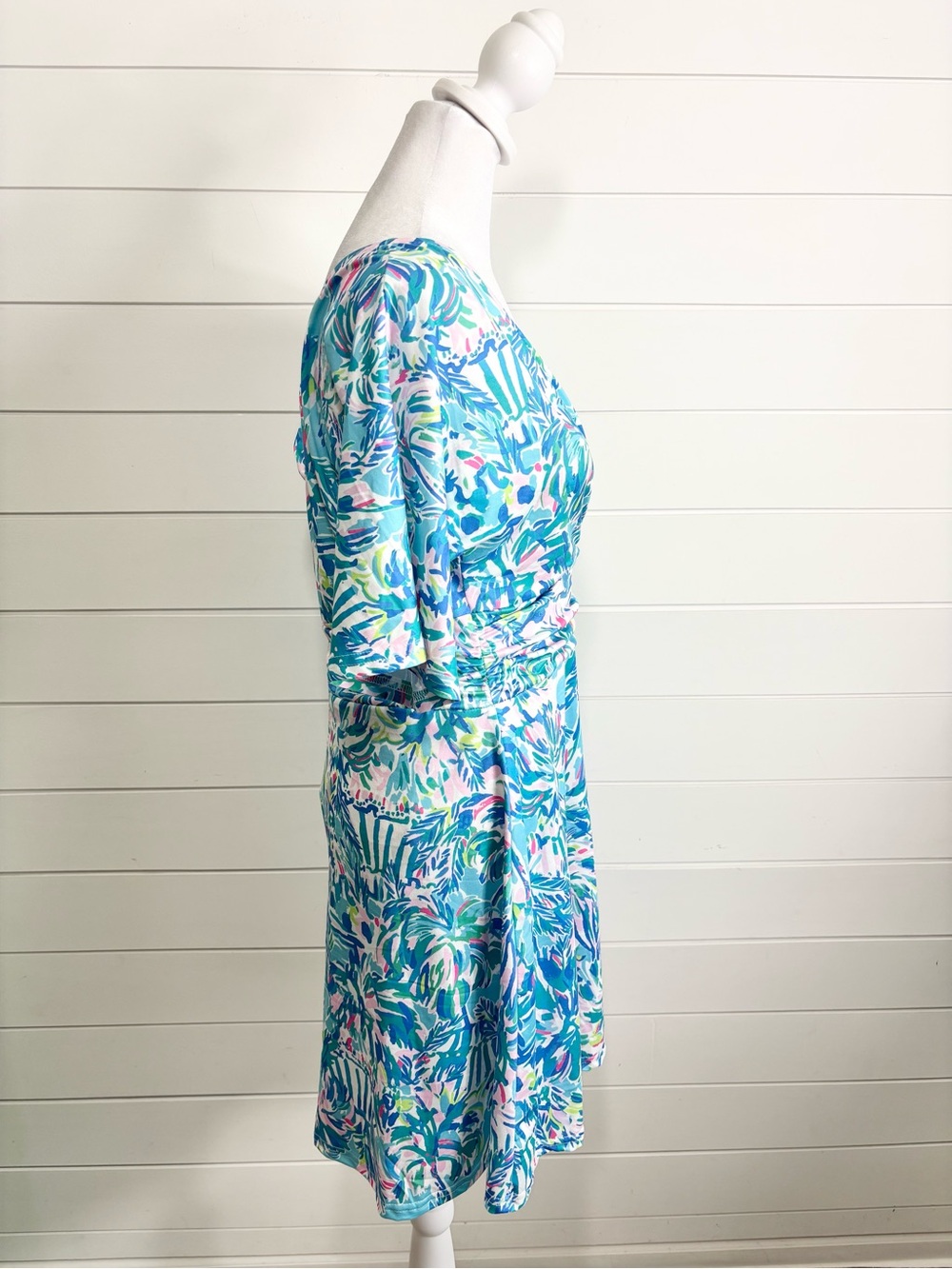 Blue Floral Print Wrap Front V-Neck Dress Romper size M - Picture 5 of 11